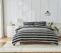 Teddy Fleece Paige Stripe Charcoal Duvet Quilt Cover Bedding Set