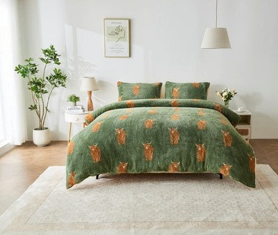 Teddy Fleece Highland Cow Duvet Quilt Cover Bedding Set