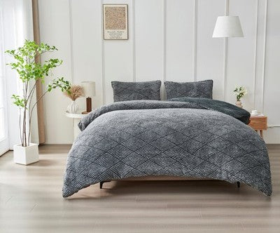 Teddy Fleece Inez Geometric Duvet Quilt Cover Bedding Set