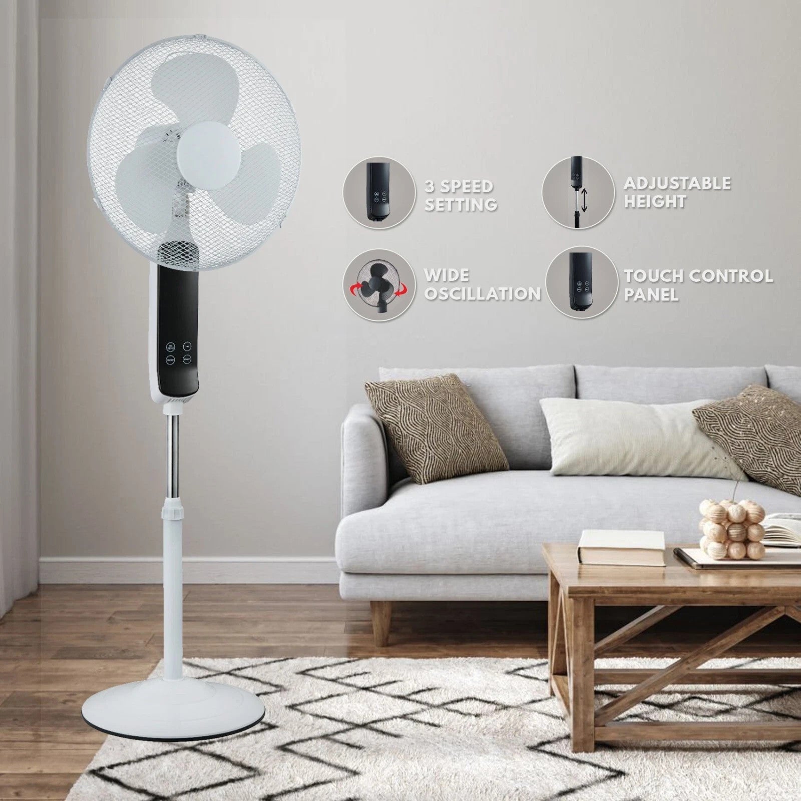 16" PEDESTAL OSCILLATING STANDING COOLING FAN COOL AIR REMOTE CONTROL WITH TIMER