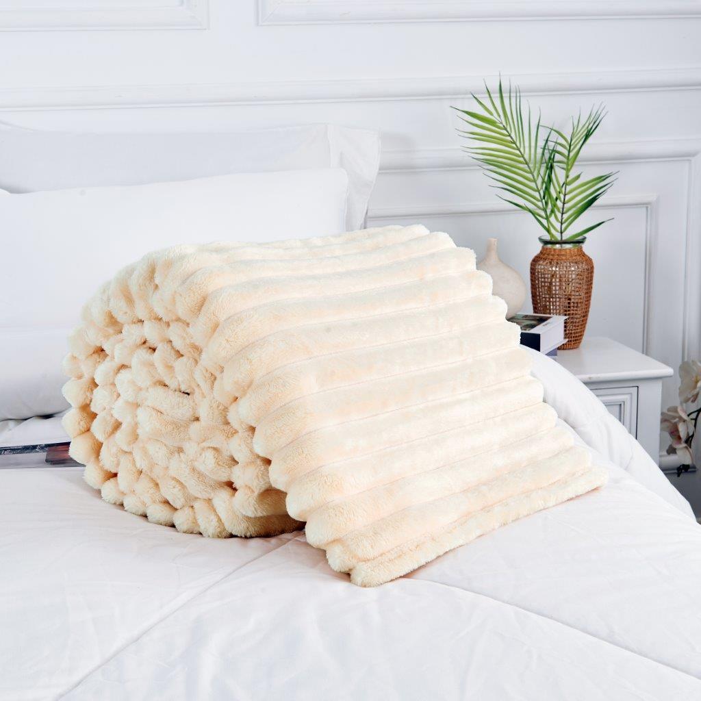 Chunky Ribbed Fleece Throw Soft Warm Cosy Couch Sofa Settee Chair Bed Blanket