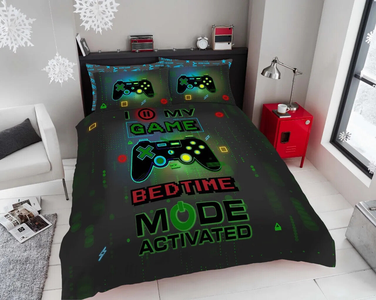 Gamer Playstation Game Boys Kids Childrens Bedtime Duvet Quilt Cover Bedding Set