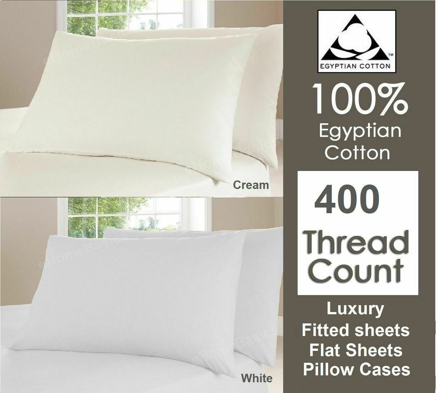 100% Egyptian Cotton 400 Thread Count Hotel Quality Duvet Cover Set / Sheet
