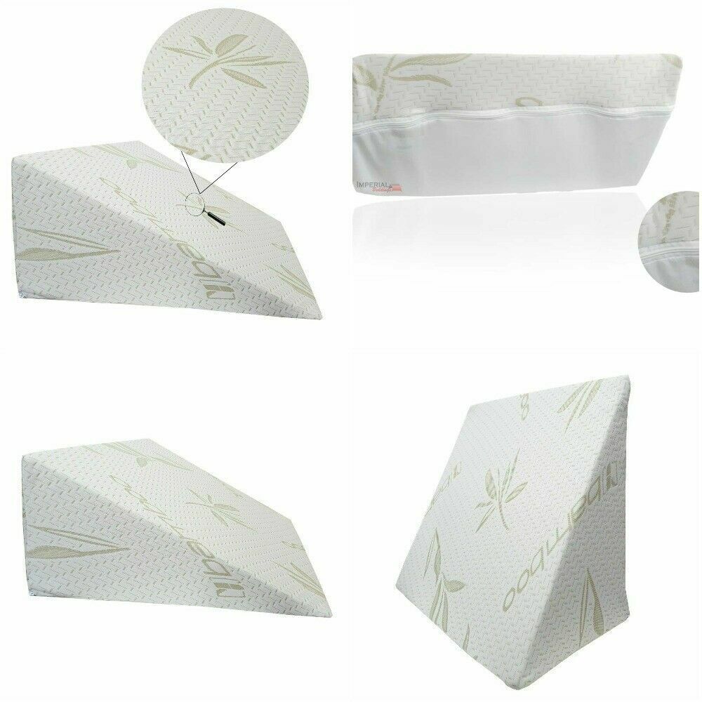 BAMBOO Wedge Pillow Reclining  Orthopaedi Foam Bed Back Support Bamboo Cover Zip