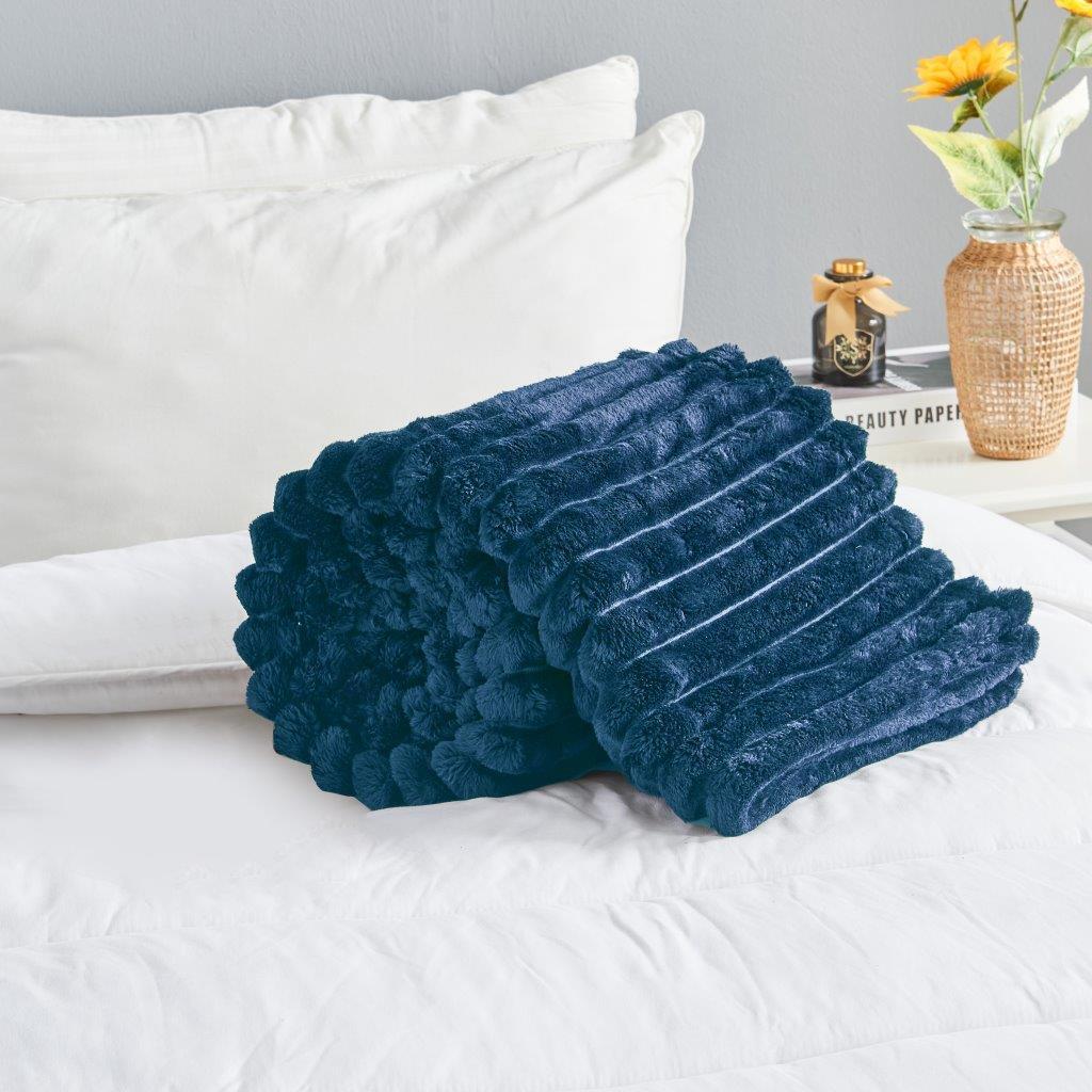 Chunky Ribbed Fleece Throw Soft Warm Cosy Couch Sofa Settee Chair Bed Blanket