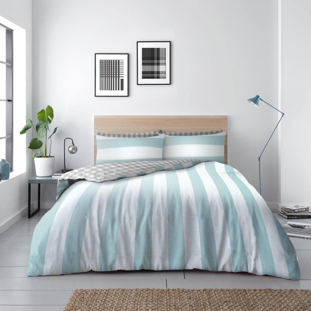 Garrett Stripe Reversible Duvet Quilt Cover & Pillow Case Bedding Bed Set Multi