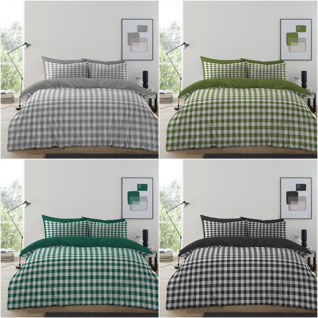 Gingham Check Duvet Cover with Pillowcases Reversible Quilt Bedding Set All Size