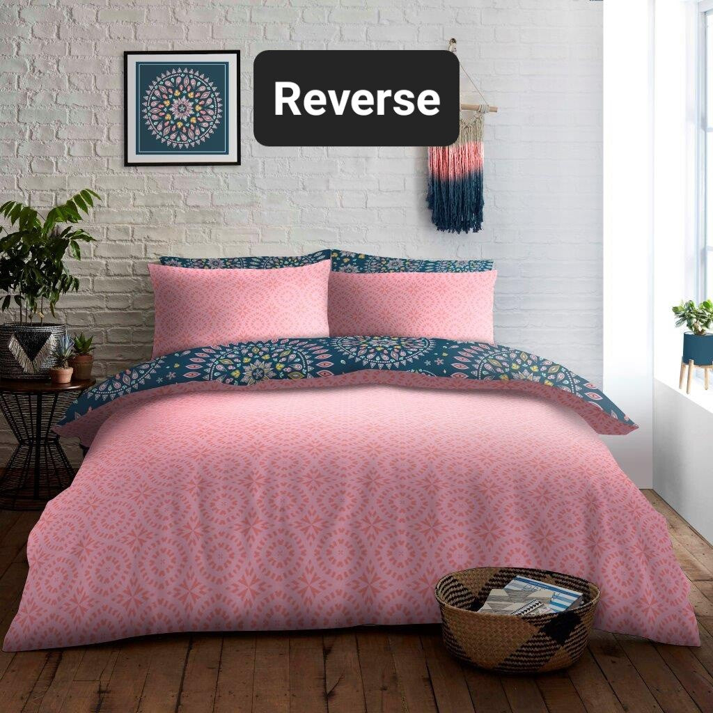 Imey Mandala Reversible Duvet Quilt Cover Pillow Case Bedding Bed Set Blue Pink