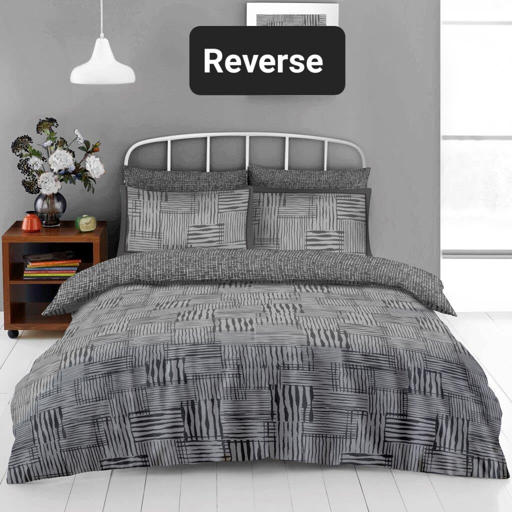 Ryder Grid Reversible Duvet Quilt Cover & Pillow Case Bedding Bed Set Grey Black