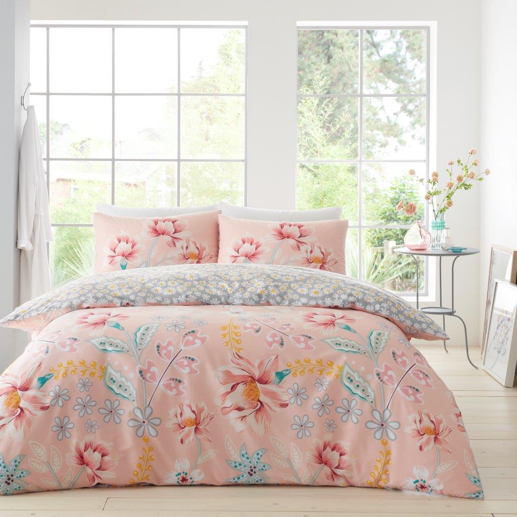 Stella Paisley Floral Flower Duvet Quilt Cover & Pillow Case Bedding Set Pink