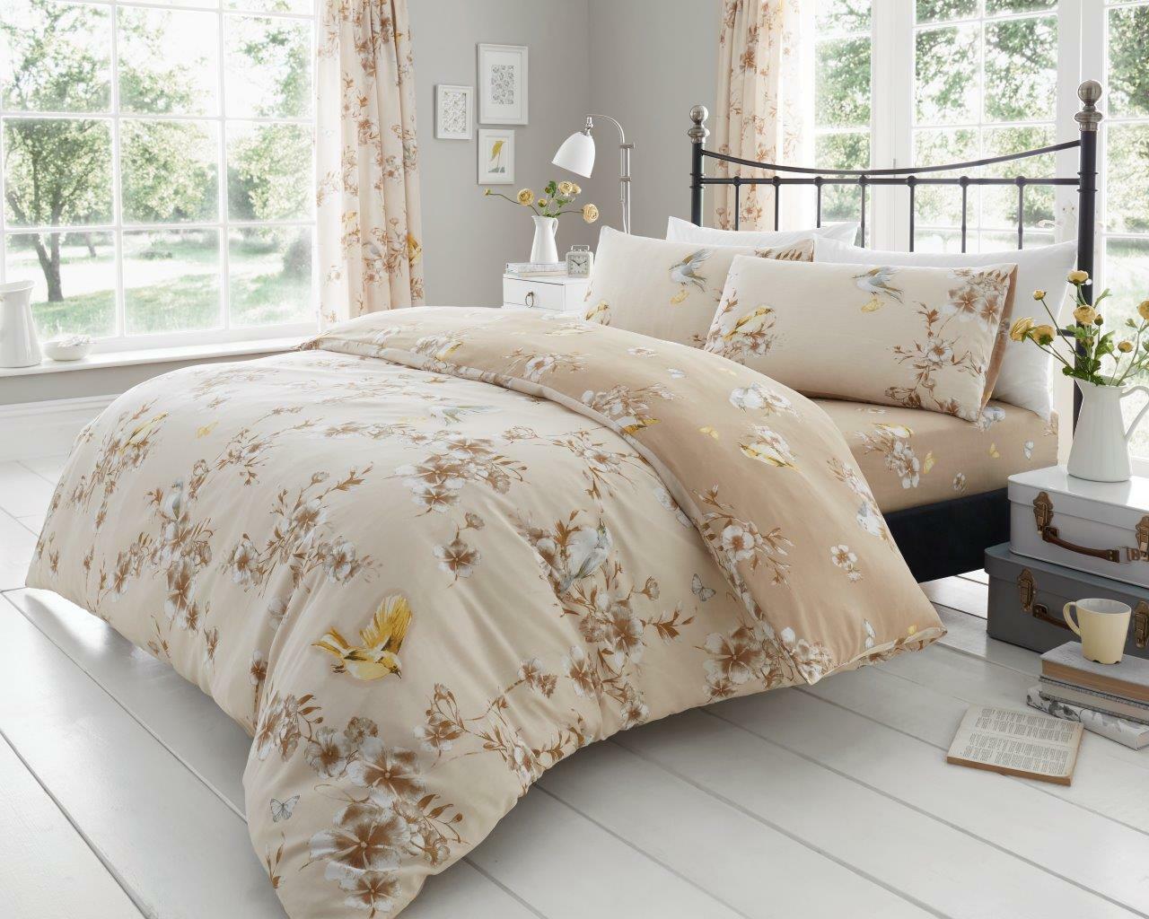 Birdie Blossom Bird Floral Floral Duvet Quilt Cover & Pillow Case Bedding Set