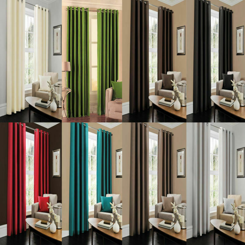Luxurious Faux Silk Curtains Ready Made Eyelet Top Fully Lined with Tie Backs