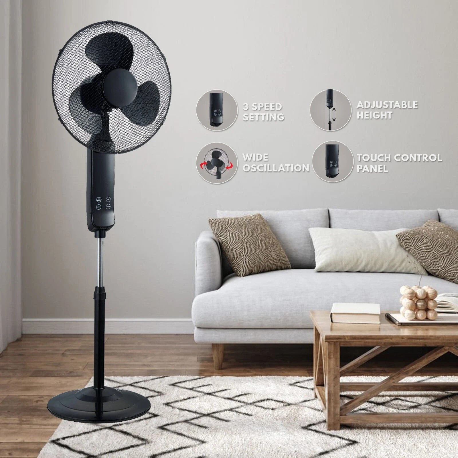 16" PEDESTAL OSCILLATING STANDING COOLING FAN COOL AIR REMOTE CONTROL WITH TIMER