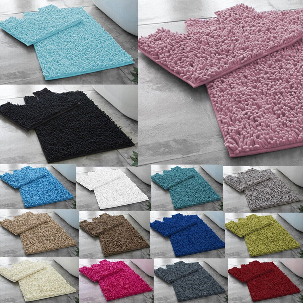 2 PIECE NON SLIP BATH MAT Ultra Plush Soft Bathroom Mat Pedestal Set Toilet Rug