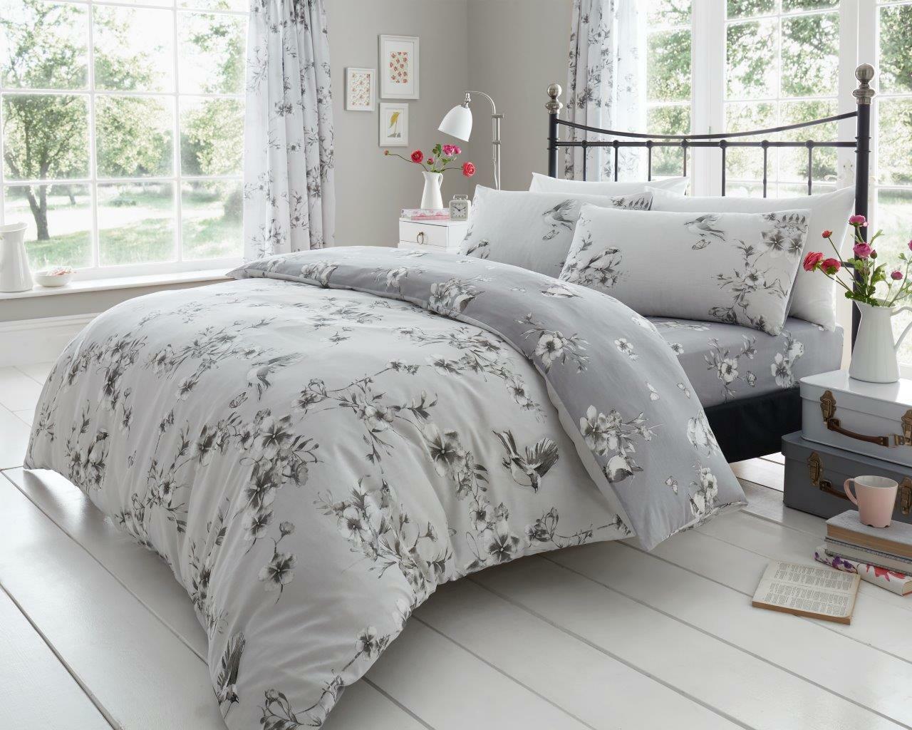 Birdie Blossom Bird Floral Floral Duvet Quilt Cover & Pillow Case Bedding Set