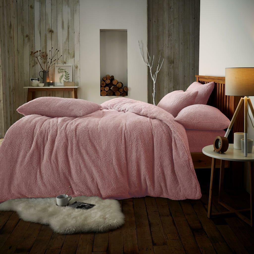 Teddy Bear Fleece Duvet Quilt Cover Bedding Set Plain Blue Beige Black Grey Pink