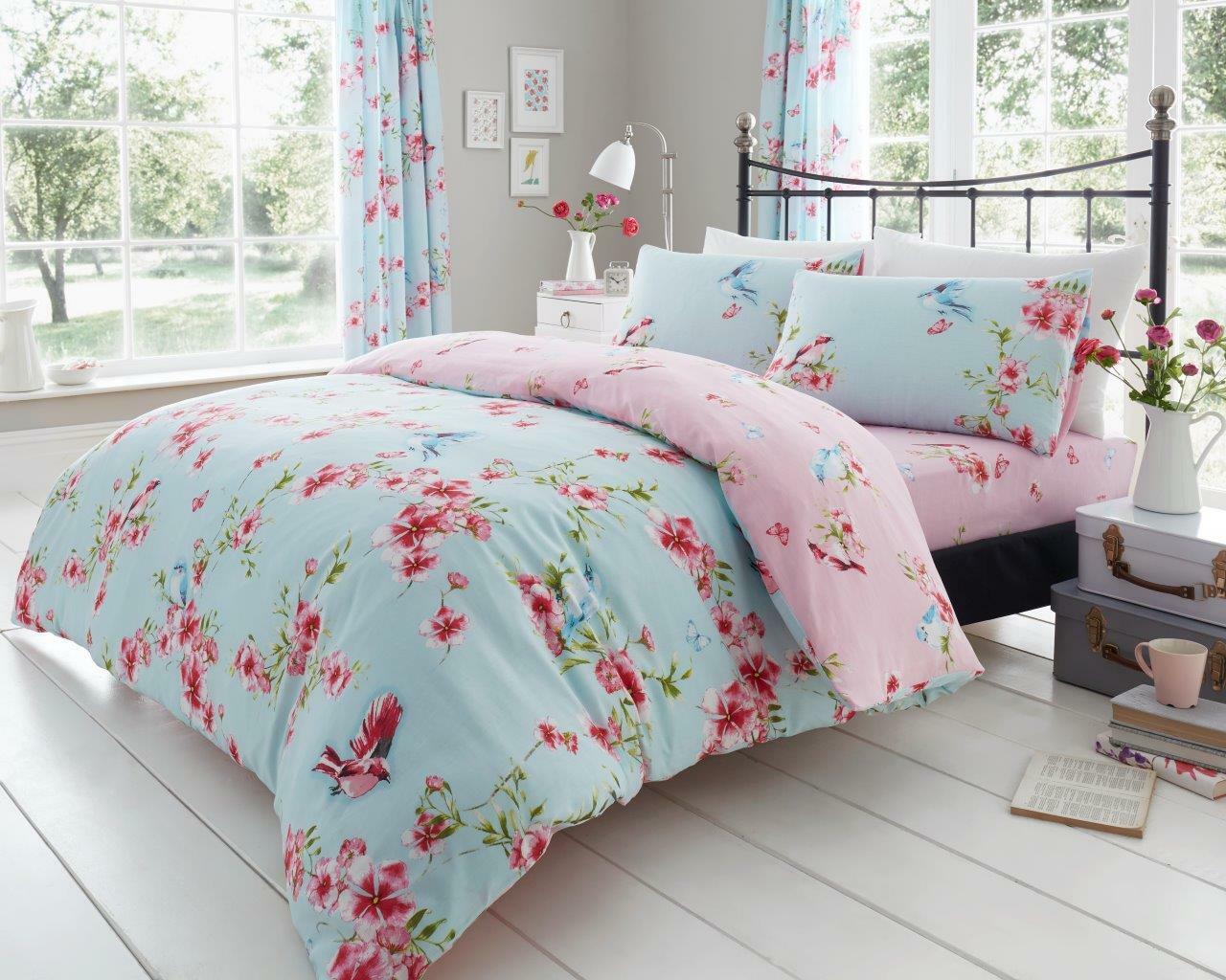 Birdie Blossom Bird Floral Floral Duvet Quilt Cover & Pillow Case Bedding Set