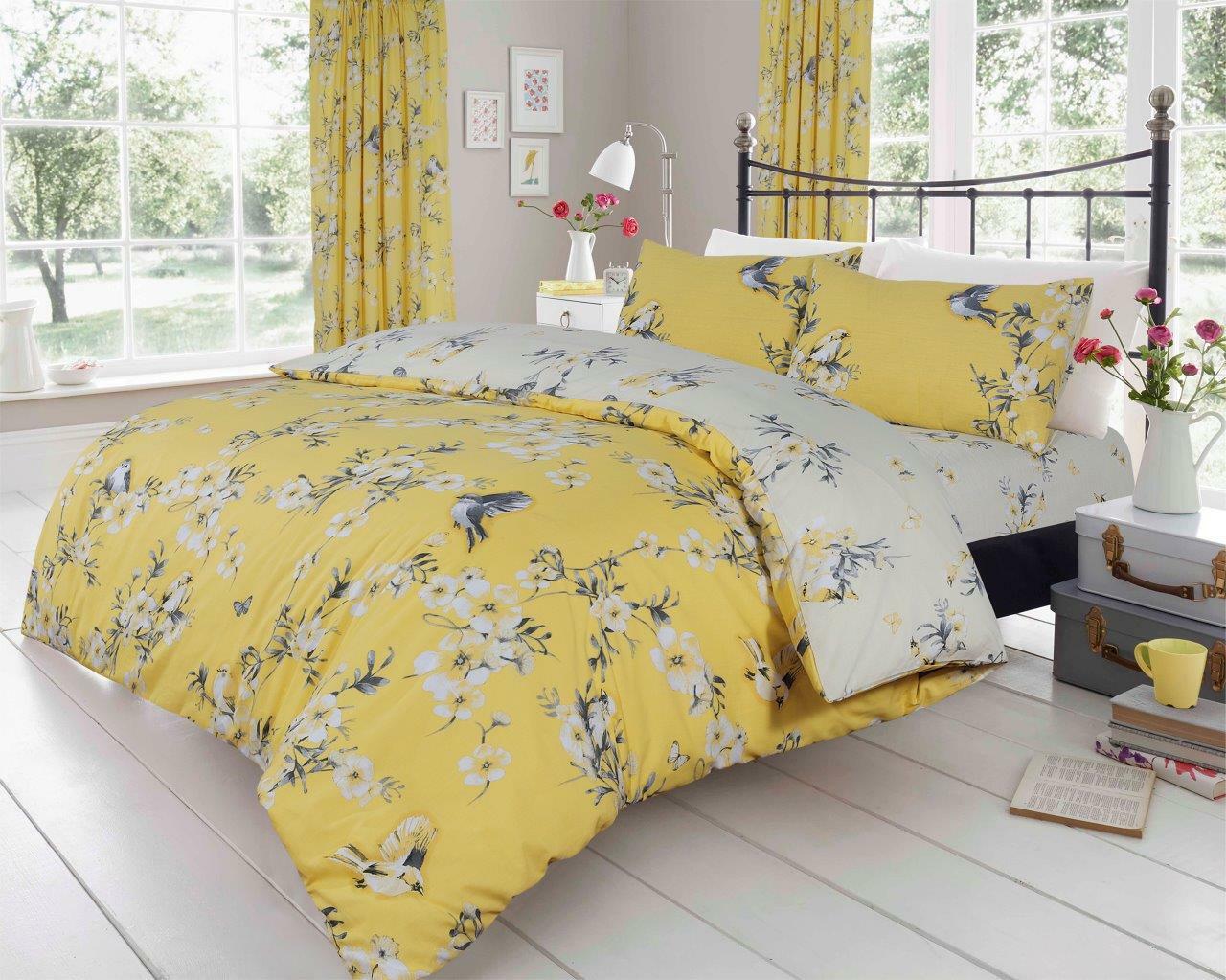 Birdie Blossom Bird Floral Floral Duvet Quilt Cover & Pillow Case Bedding Set