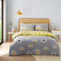 Sun Burst Sunshine Duvet Quilt Cover & Pillow Case Bedding Set Grey Yellow
