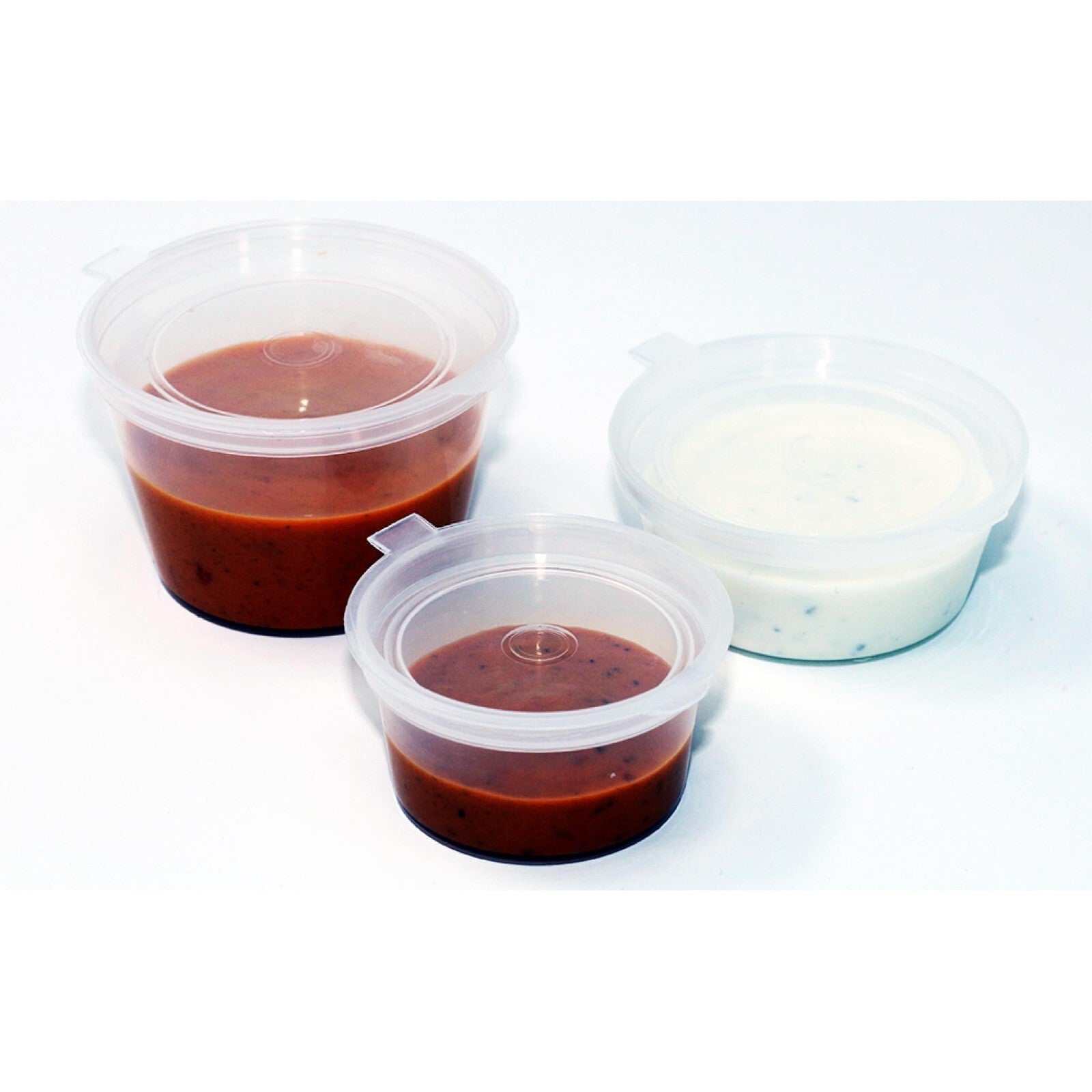 Hinged 2oz Clear Plastic Chutney Round Cup Pot With Lid Sauce Deli Condiment Dip