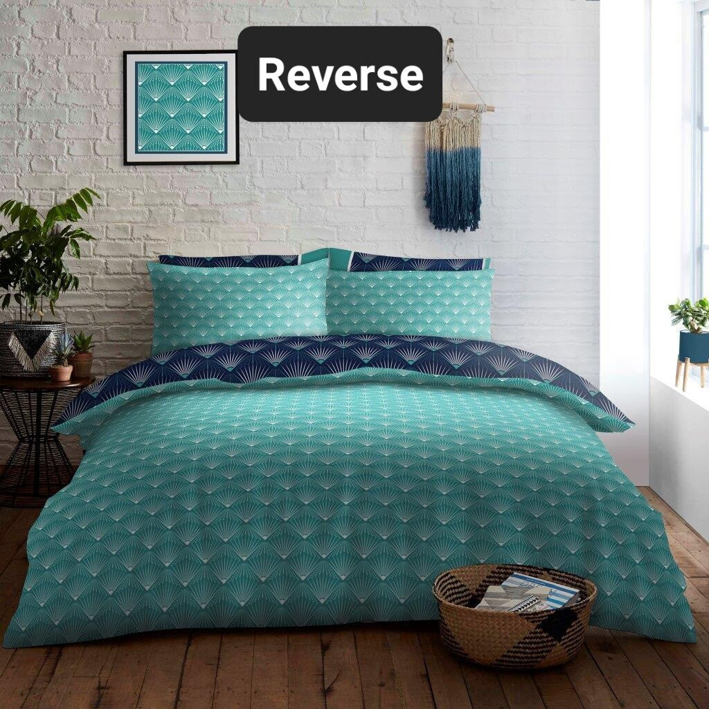 Kaya Reversible Duvet Quilt Cover & Pillow Case Bedding Bed Set Blue