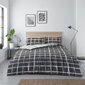 Blaine Check Reversible Duvet Quilt Cover & Pillow Case Bedding Bed Set Grey