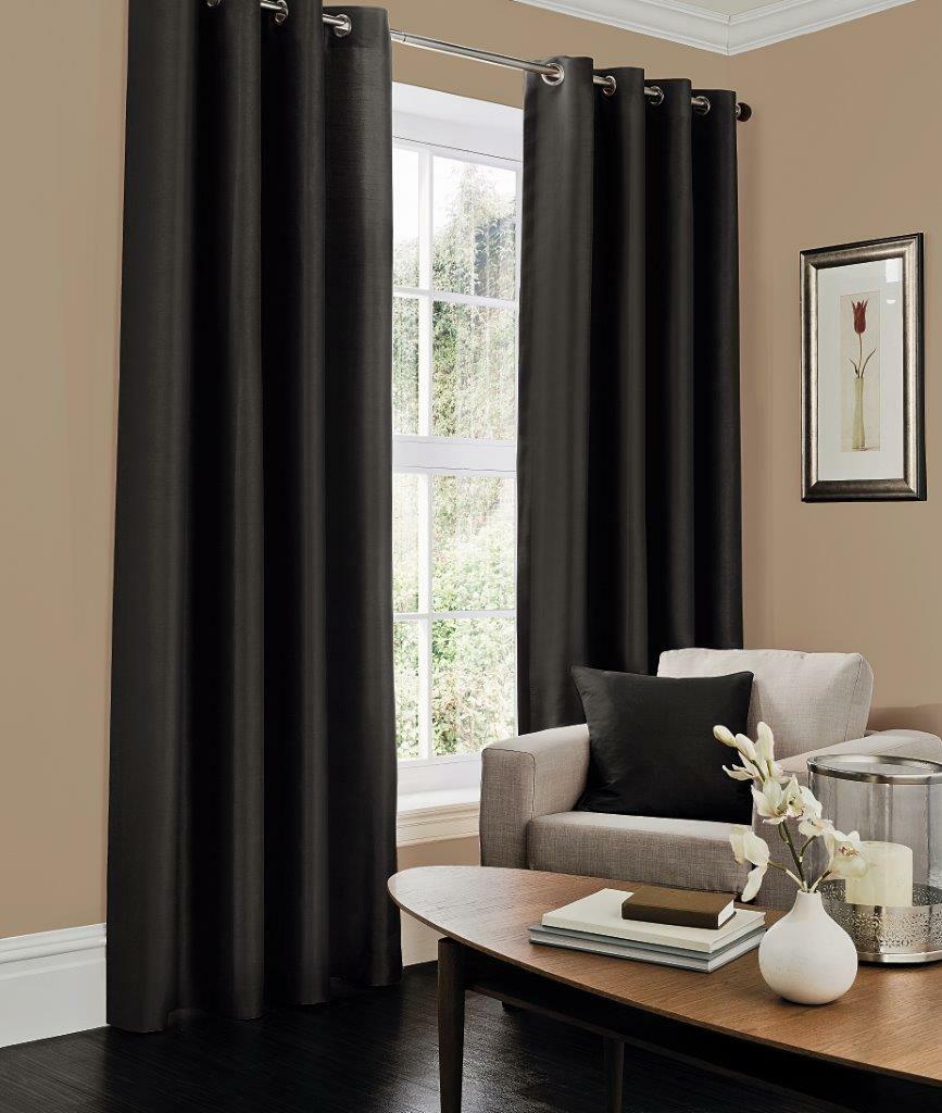 Luxurious Faux Silk Curtains Ready Made Eyelet Top Fully Lined with Tie Backs
