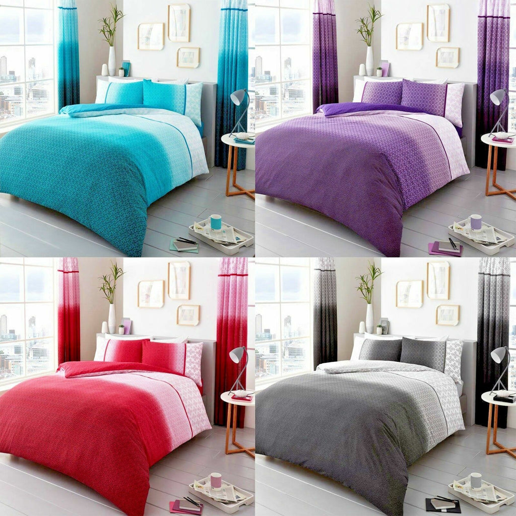 Urban Ombre Duvet Quilt Cover & Pillow Case Bedding Set Grey Pink Purple Teal
