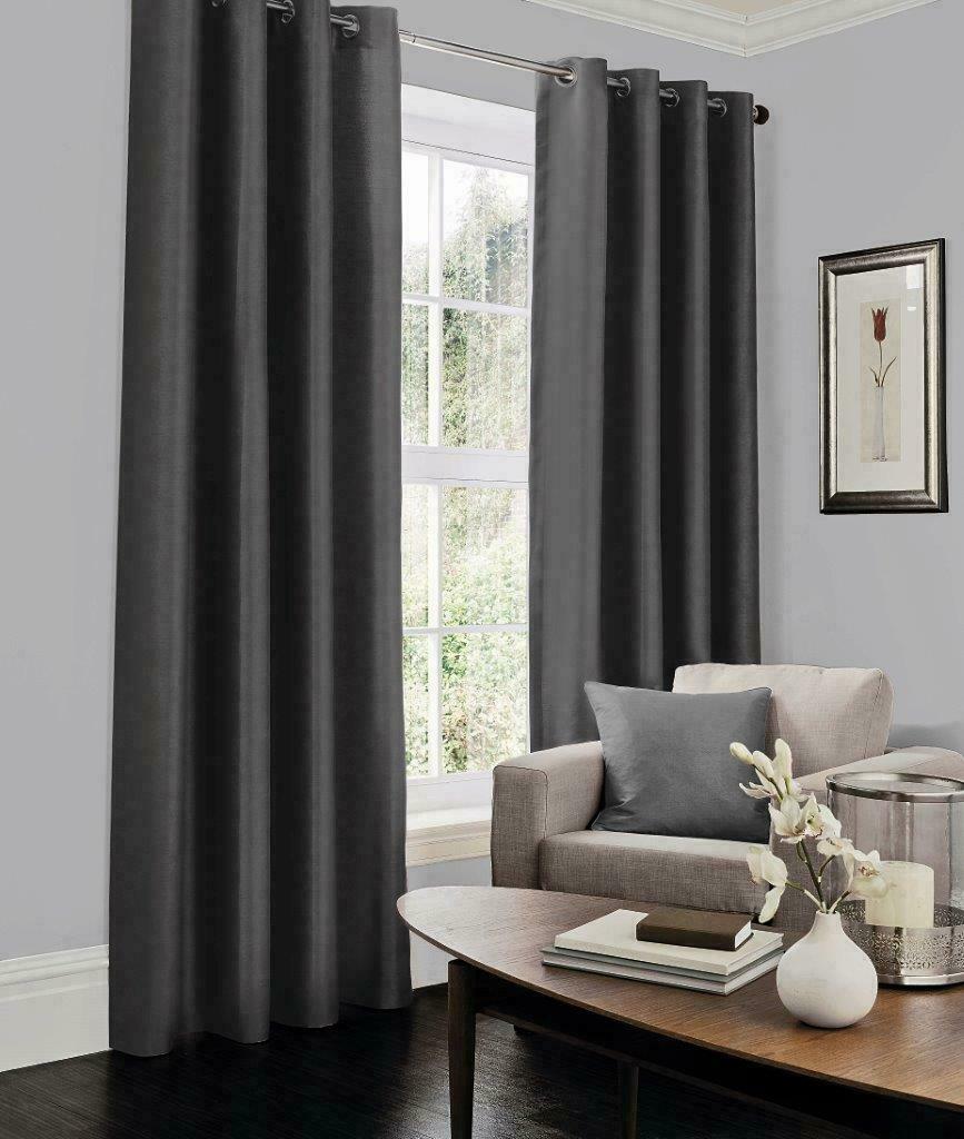 Luxurious Faux Silk Curtains Ready Made Eyelet Top Fully Lined with Tie Backs