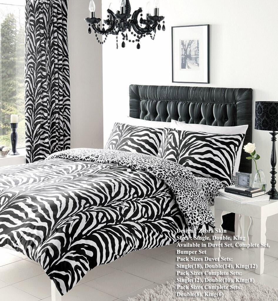 Zebra Skin White Black Duvet Quilt Cover & Pillow Case Bedding Set Stripe Spot