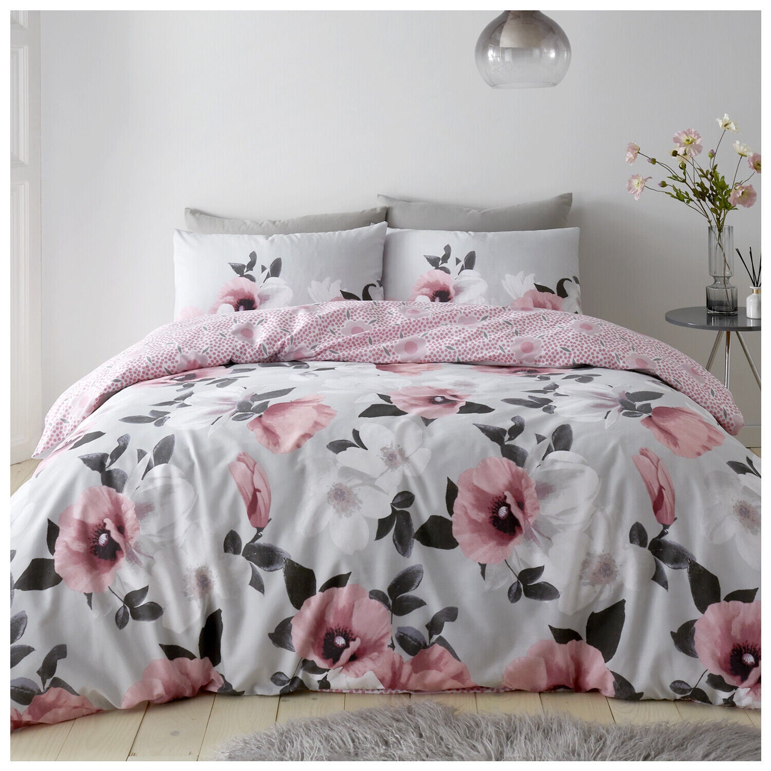 3D Poppy Flower Duvet Quilt Cover & Pillow Case Bedding Set Blush Pink