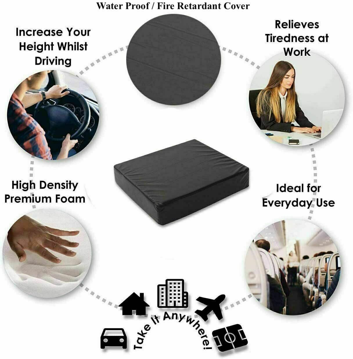 Wheelchair Seat Pad Support Chair Cushion Pressure Relief Memory Foam Zip Cover