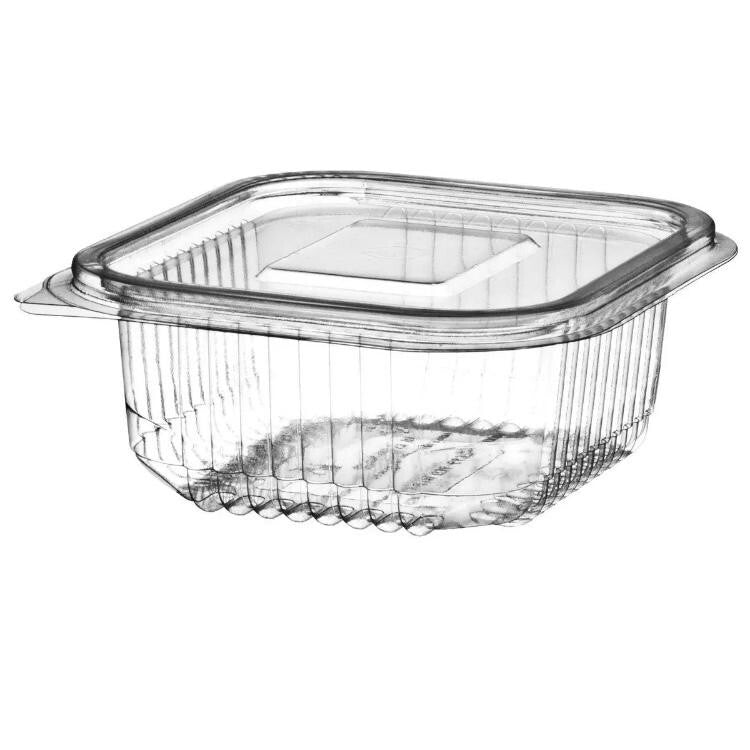 500 x 250cc Clear Plastic Salad Containers with Hinged Lids Leakproof Rectangle