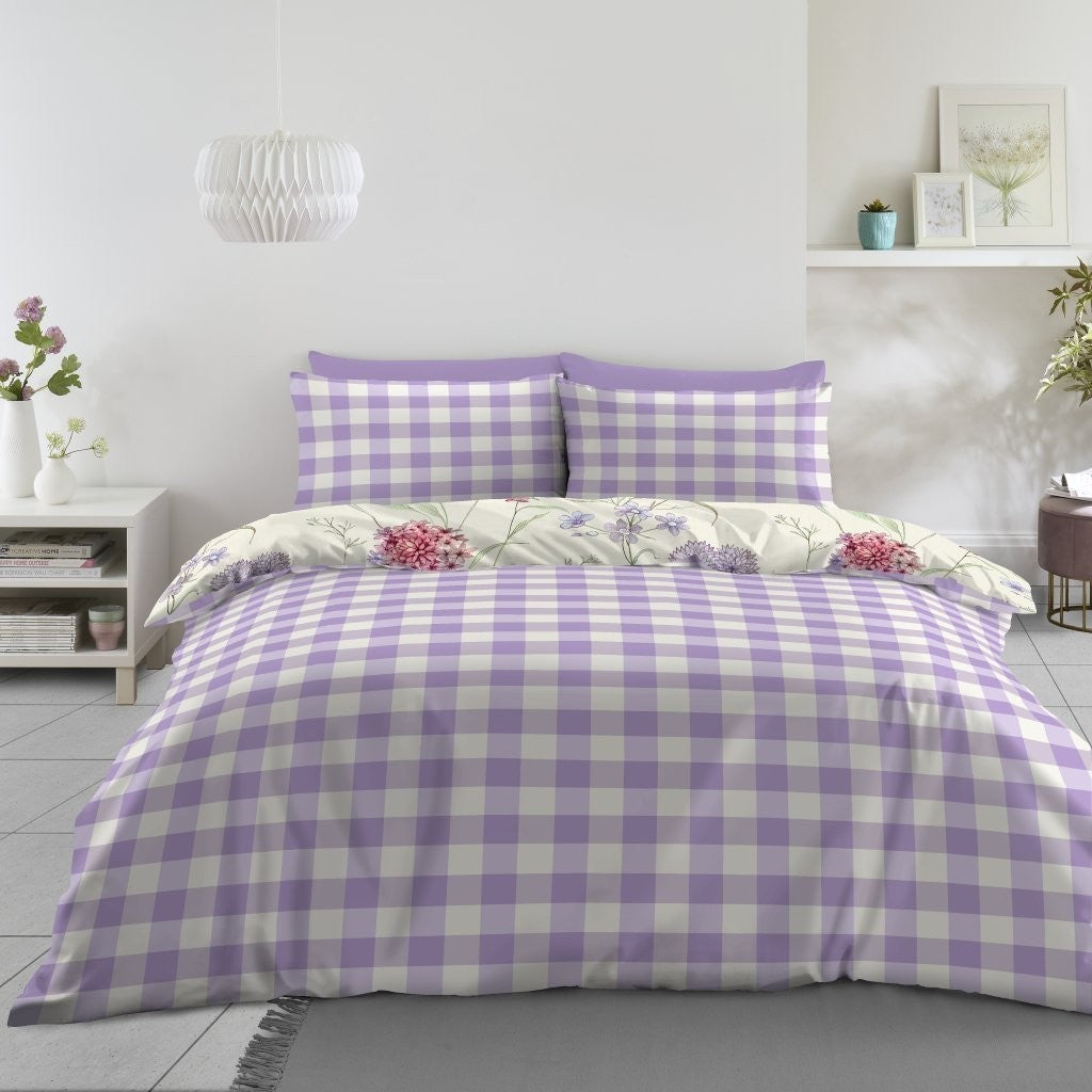 Botanical Reversible Duvet Quilt Cover Pillow Case Bedding Bed Set Lilac Multi