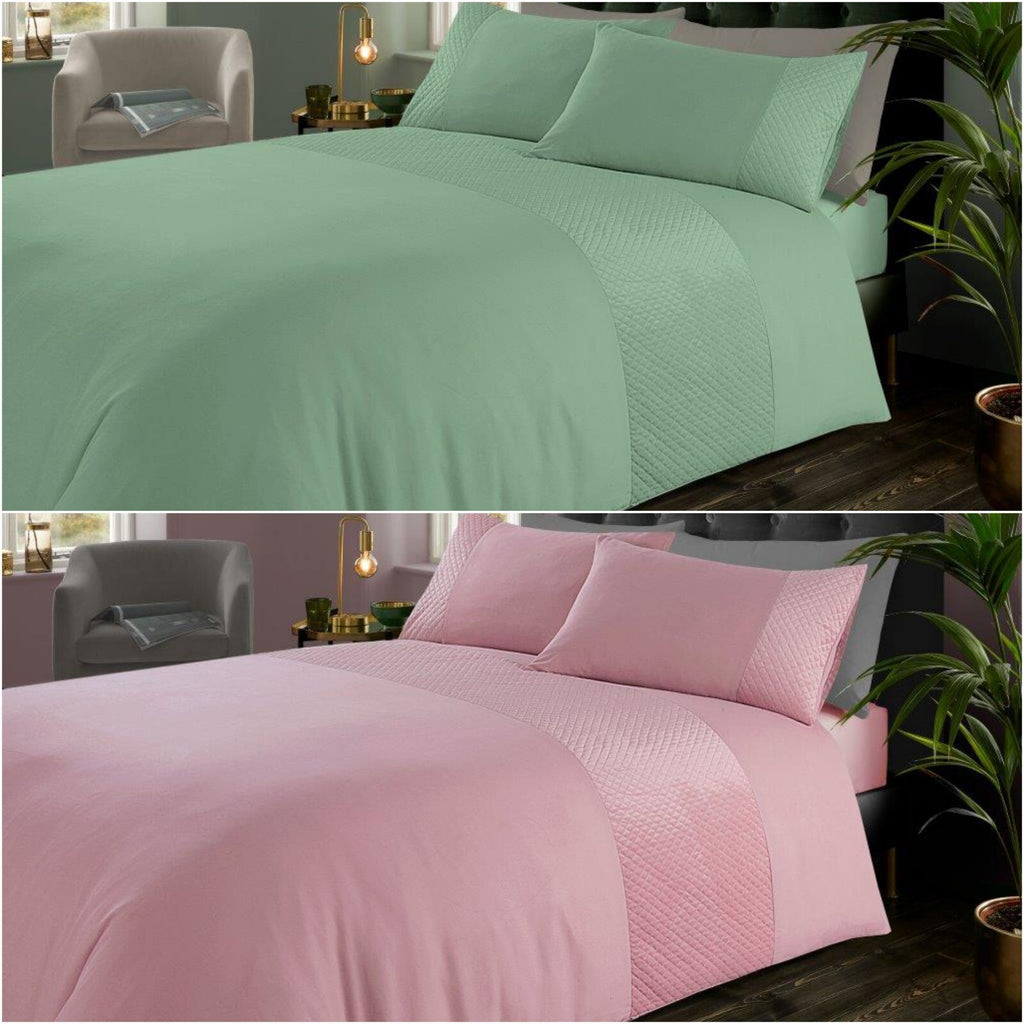 Palmer Velvet Duvet Quilt Cover & Pillow Case Bedding Set Sage Green Dusky Pink