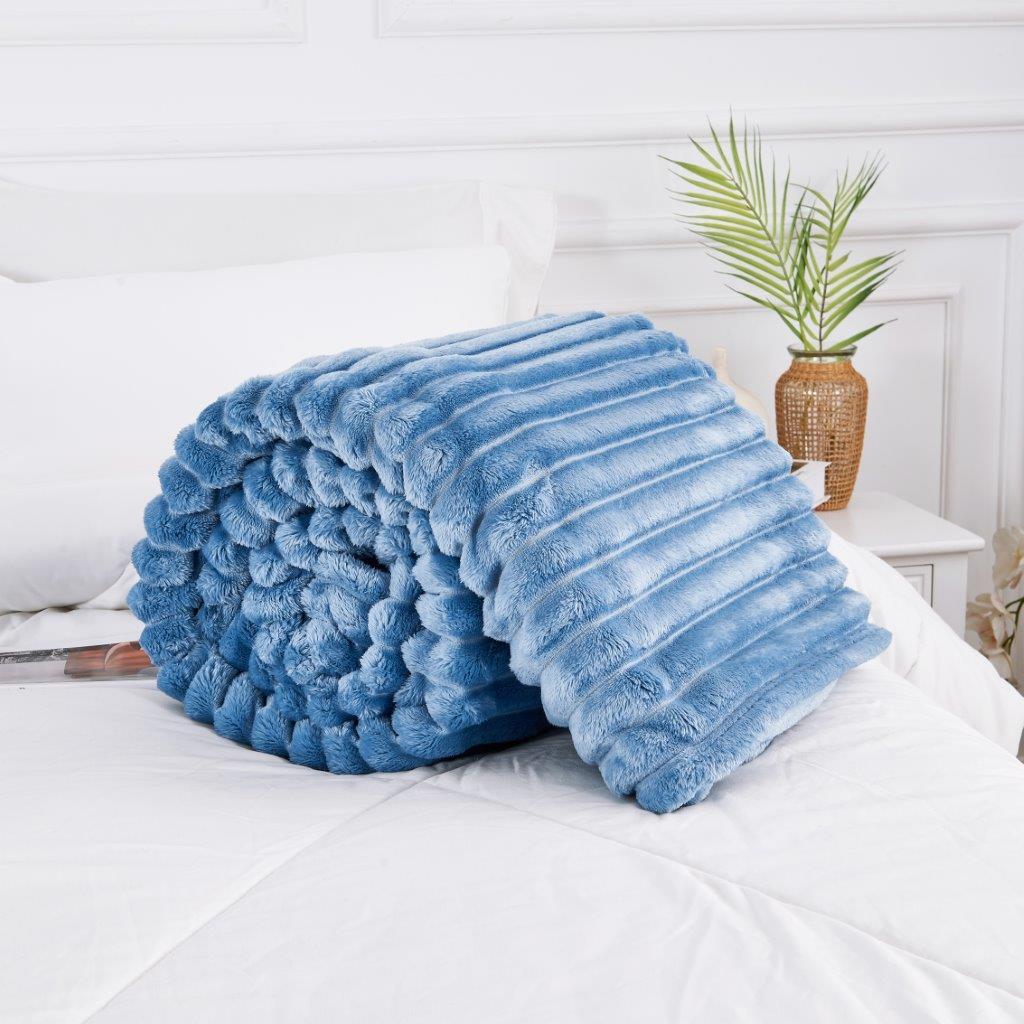 Chunky Ribbed Fleece Throw Soft Warm Cosy Couch Sofa Settee Chair Bed Blanket