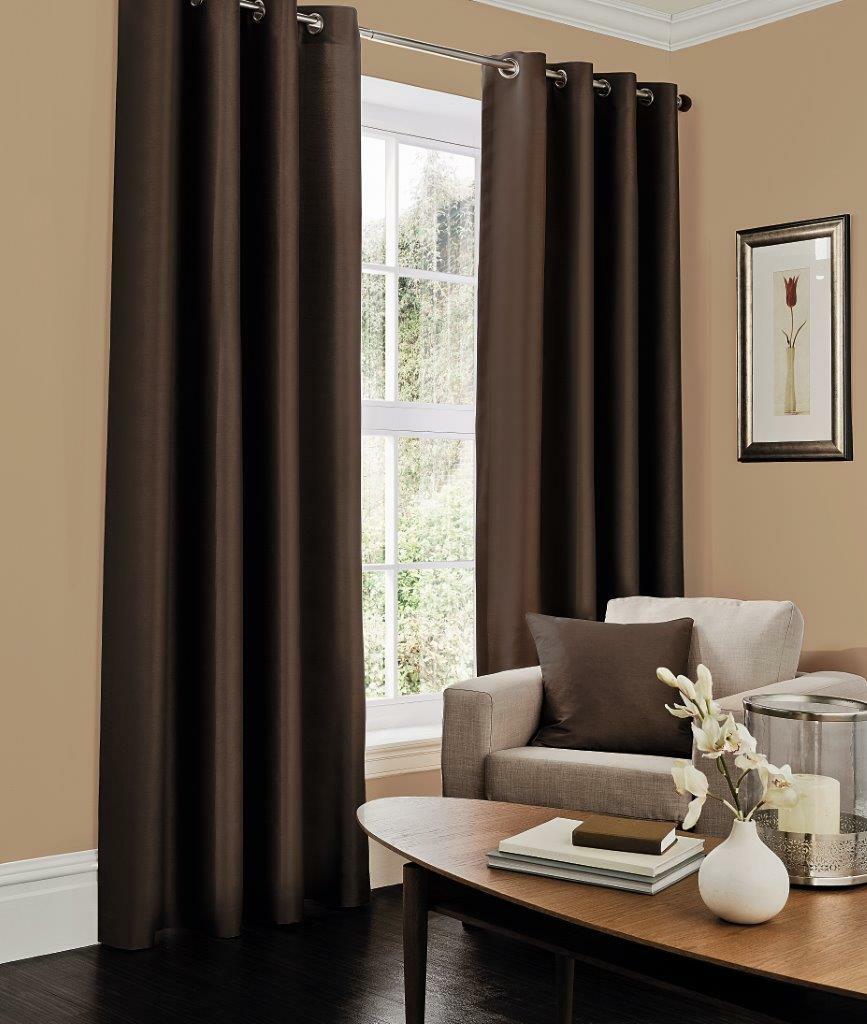 Luxurious Faux Silk Curtains Ready Made Eyelet Top Fully Lined with Tie Backs