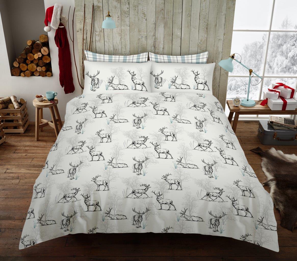 Darlington Stag Duvet Quilt Cover & Pillow Case Bedding Set White