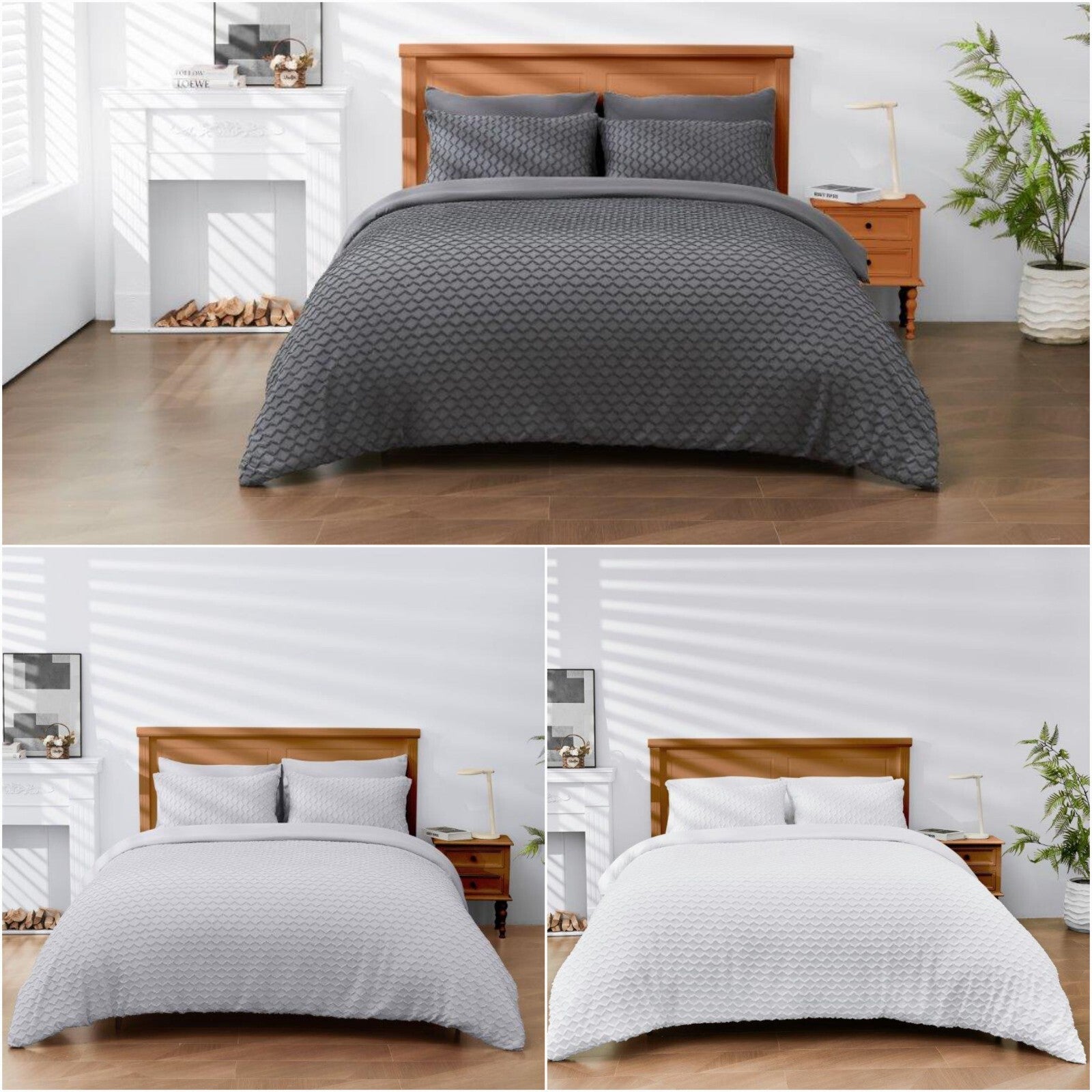 Cooper Tufted Hexagonal Duvet Quilt Cover & Pillow Case Bedding Set Microfibre