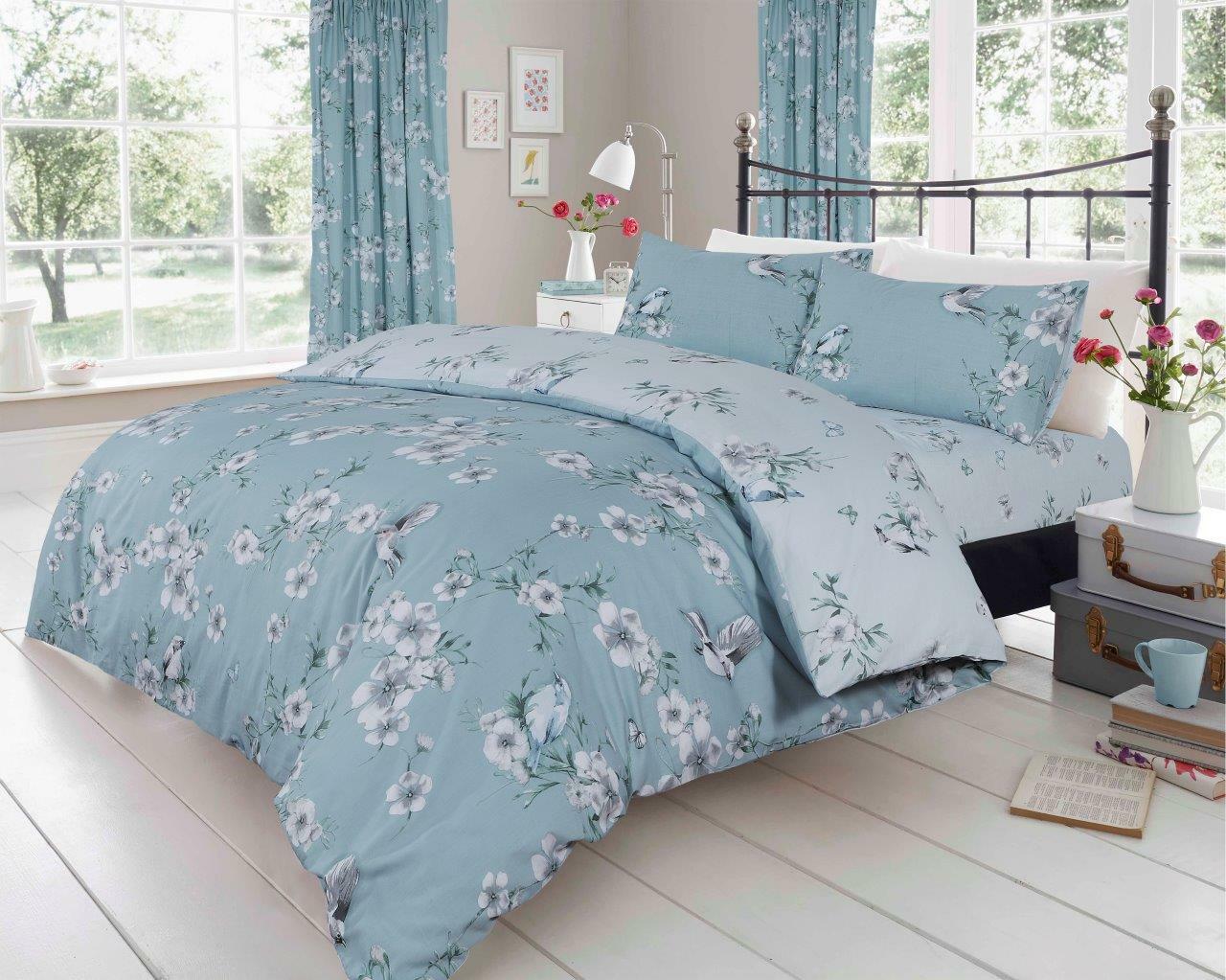 Birdie Blossom Bird Floral Floral Duvet Quilt Cover & Pillow Case Bedding Set