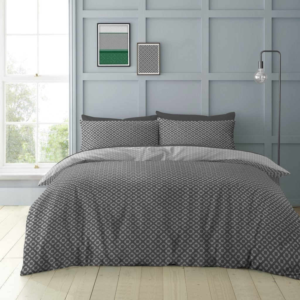 Rufus Striped Reversible Duvet Quilt Cover Pillow Case Bedding Bed Set Green