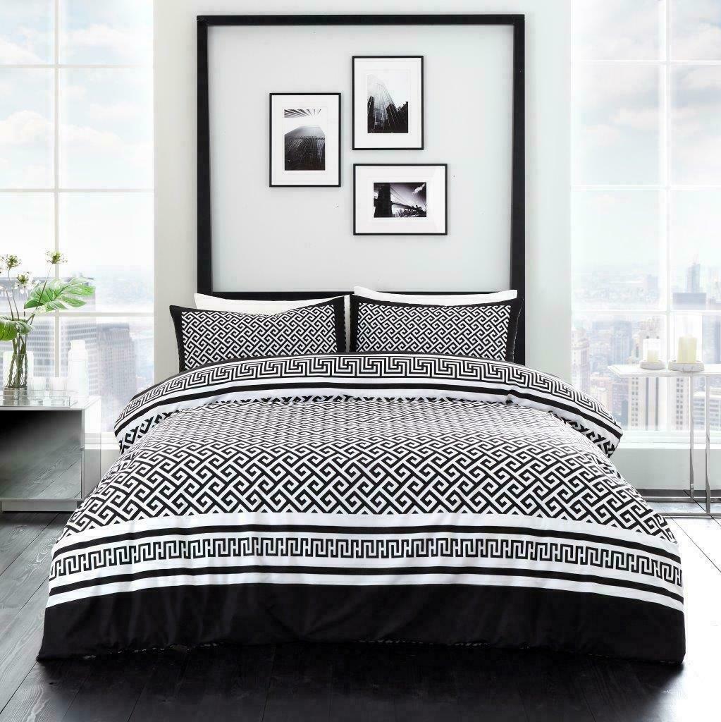 Meander Mosaic Duvet Quilt Cover & Pillow Case Bedding Set Black White