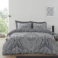 Maria Damask Reversible Duvet Quilt Cover Pillow Case Bedding Bed Set Grey