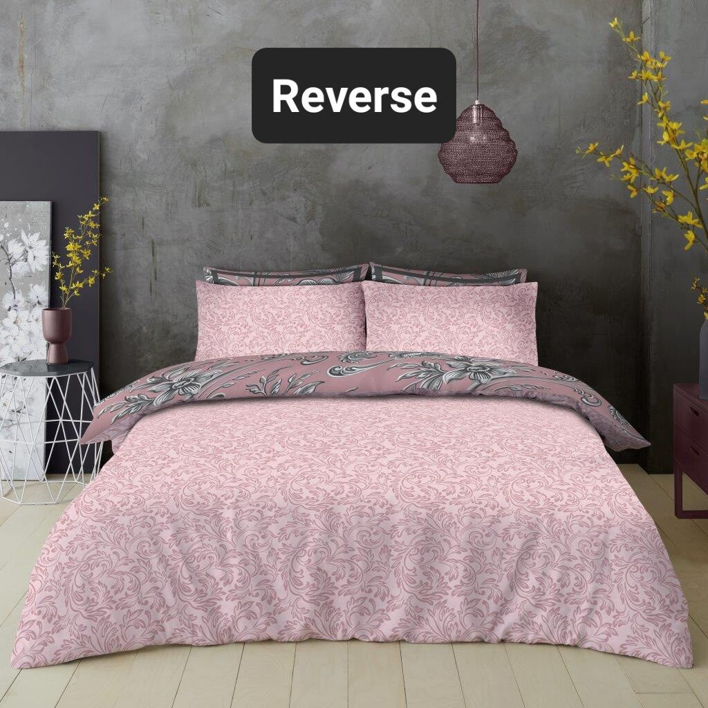 Imogen Floral Reversible Duvet Quilt Cover & Pillow Case Bedding Bed Set Pink