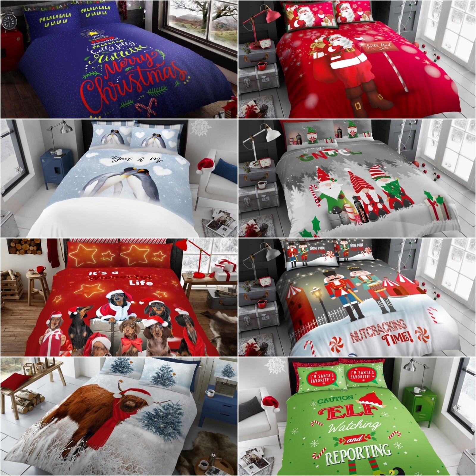 Christmas Xmas Tree Santa Cow Duvet Quilt Cover & Pillowcase Bedding Bed Set