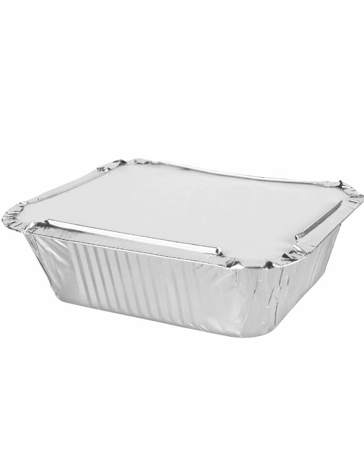 1000 x No 2 Aluminium Foil Food Containers Disposable Trays With Lids Takeaways