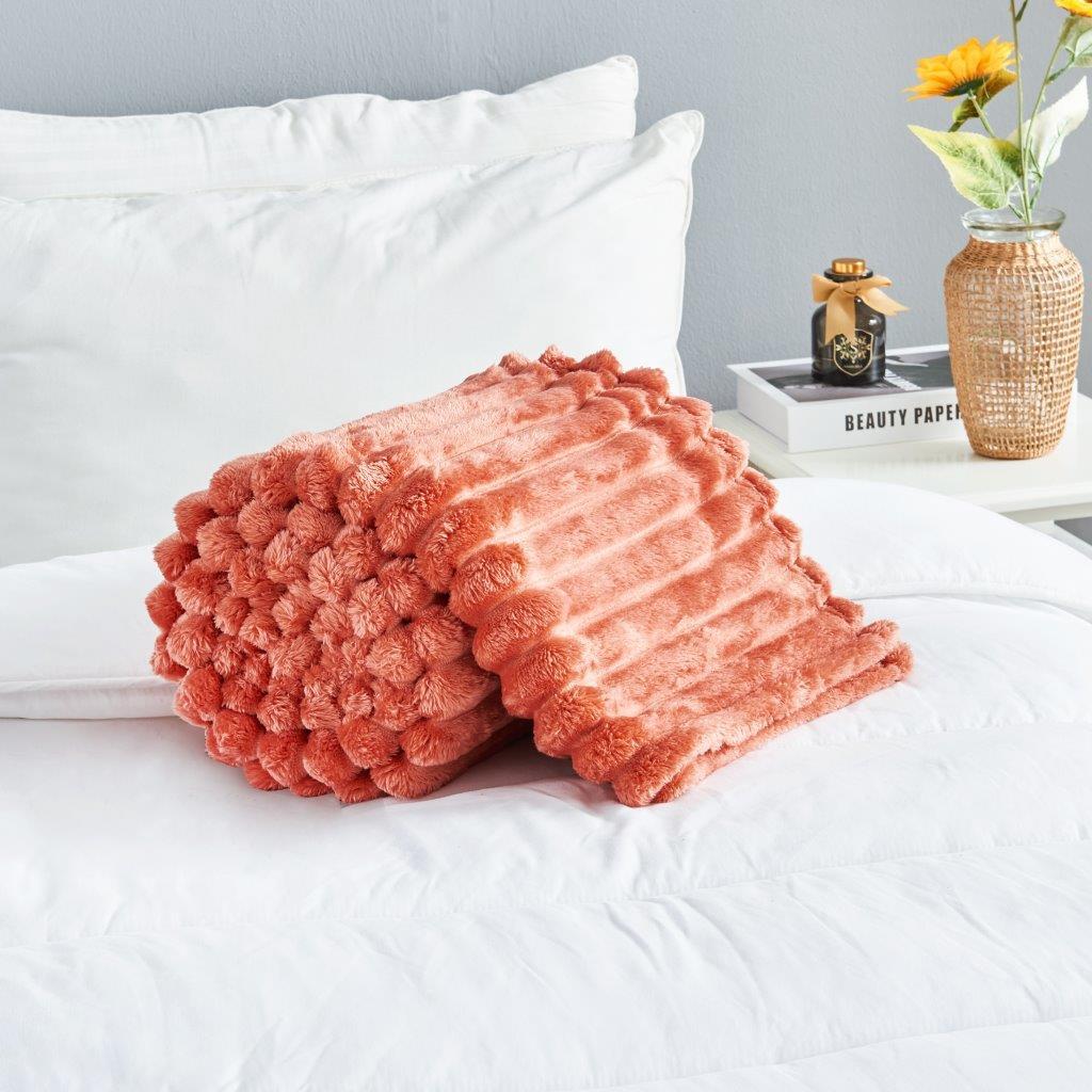 Chunky Ribbed Fleece Throw Soft Warm Cosy Couch Sofa Settee Chair Bed Blanket