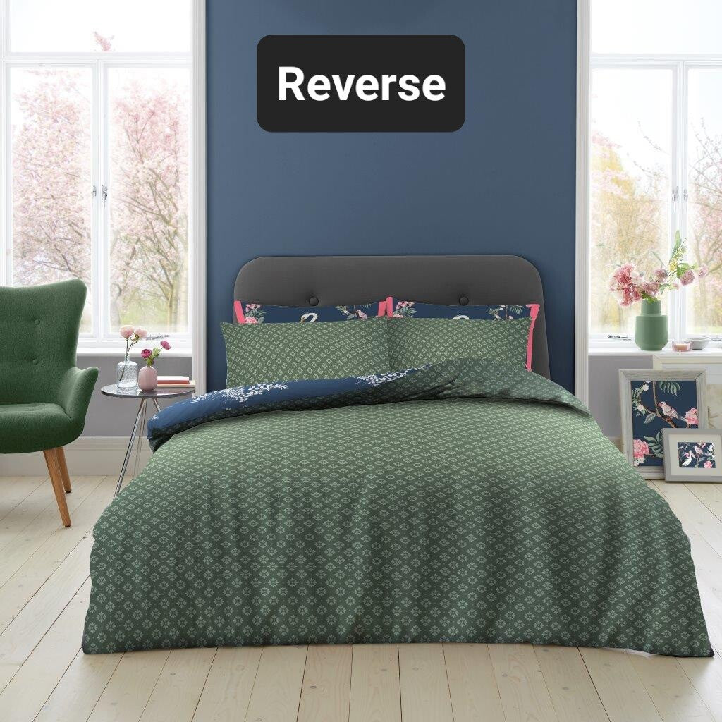 Maki Bird Reversible Duvet Quilt Cover & Pillow Case Bedding Bed Set Blue