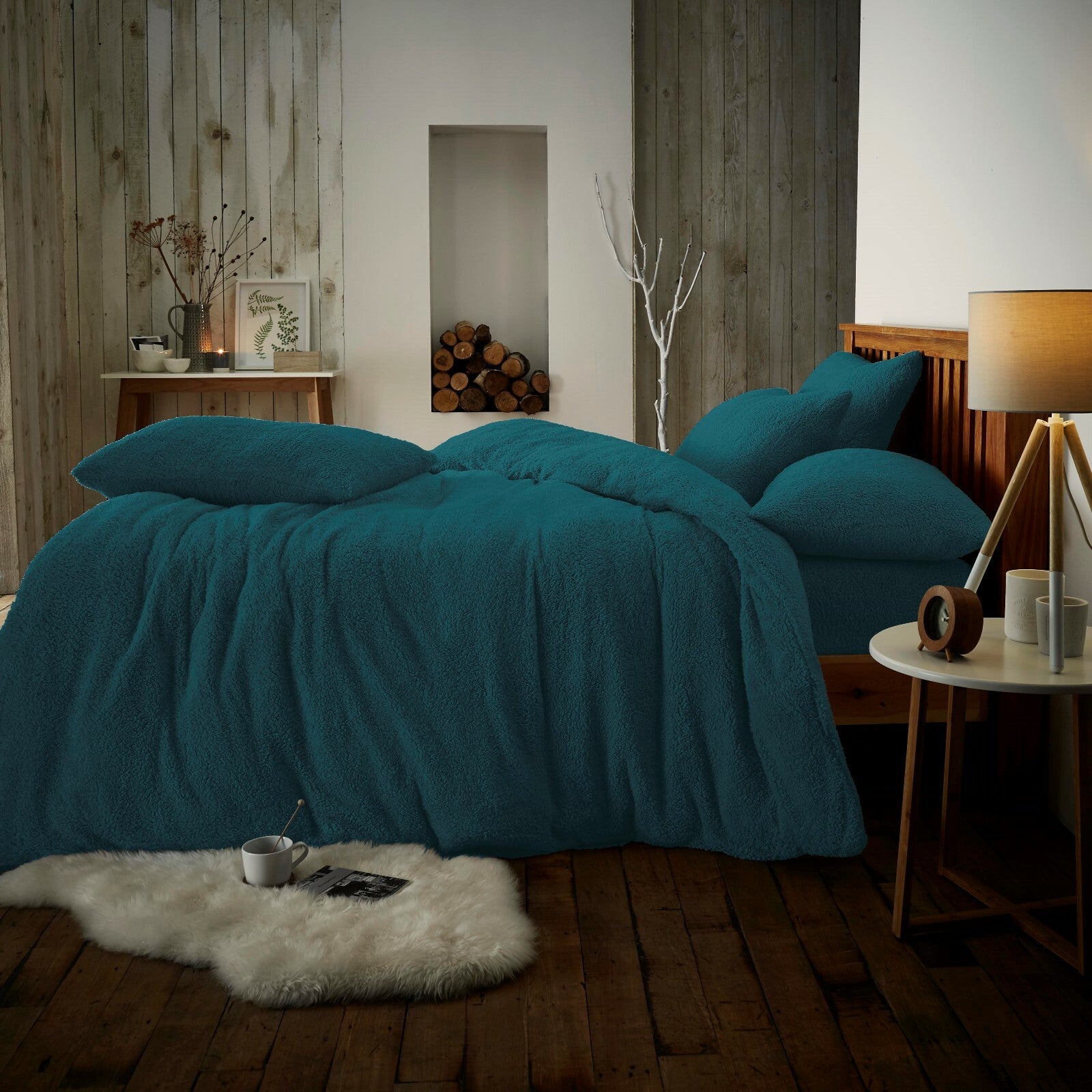 Teddy Bear Fleece Duvet Quilt Cover Bedding Set Plain Blue Beige Black Grey Pink