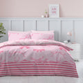 Bows Reversible Duvet Quilt Cover Pillow Case Bedding Bed Set Rose Pink
